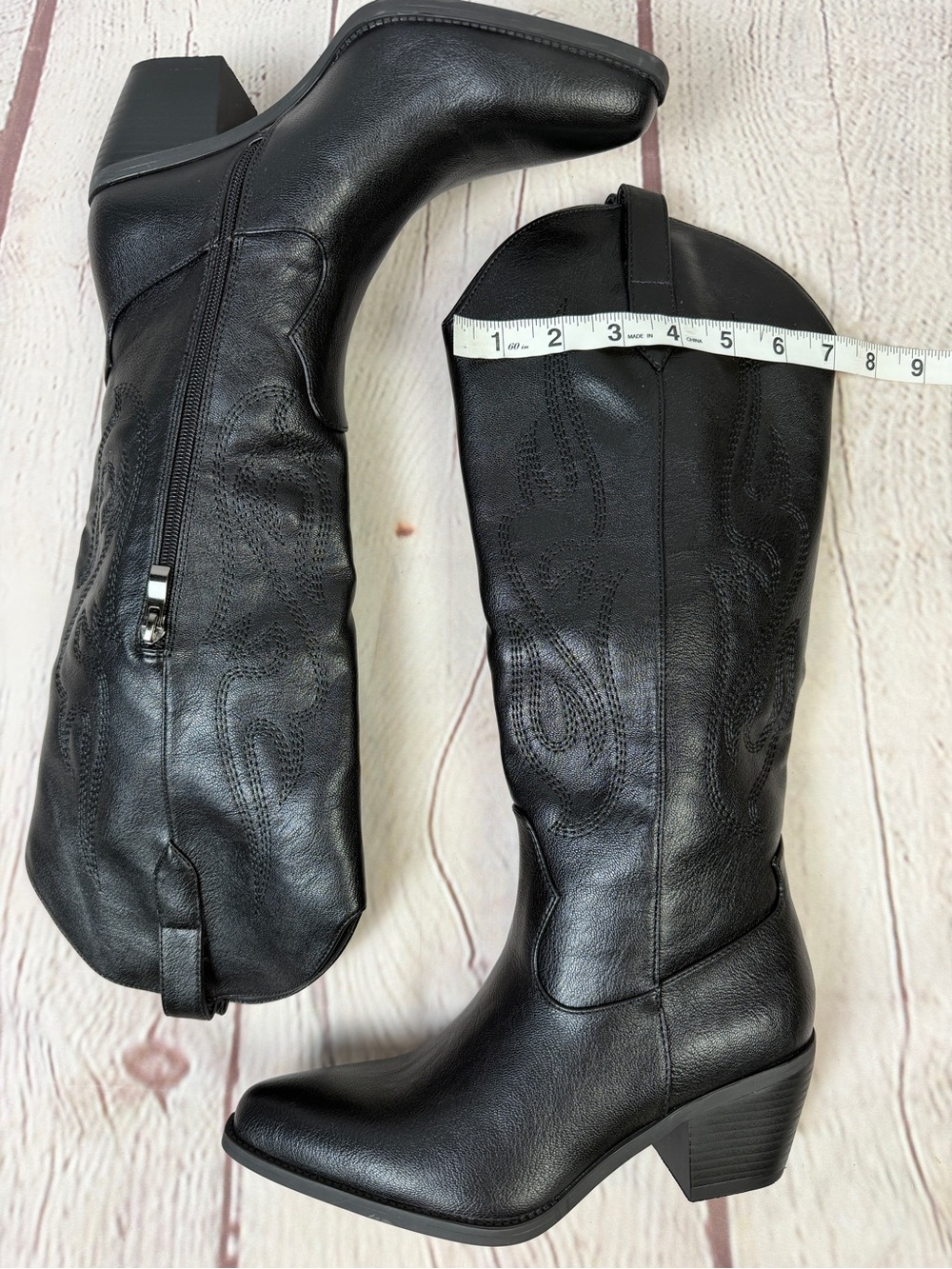 Women's NEW black western cowgirl knee-high heeled pointed toe boots, size 6 - Picture 15 of 16